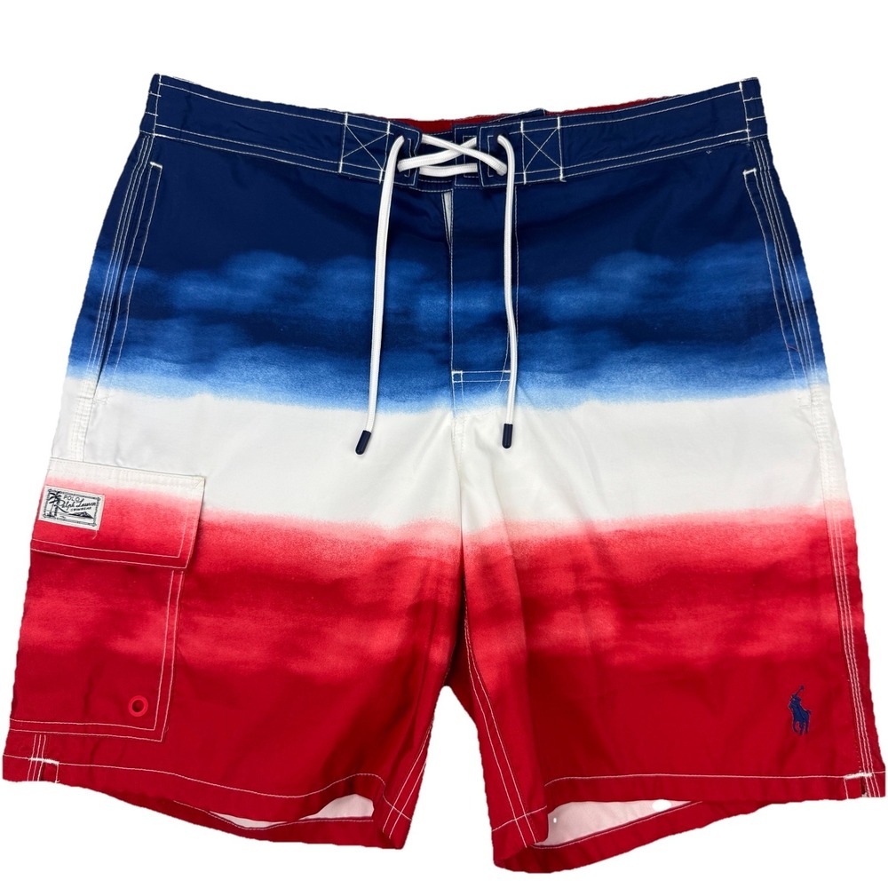 Polo Ralph LaurenMen's 5-3/4-Inch Traveler Classic Swim Trunks Red White Blue